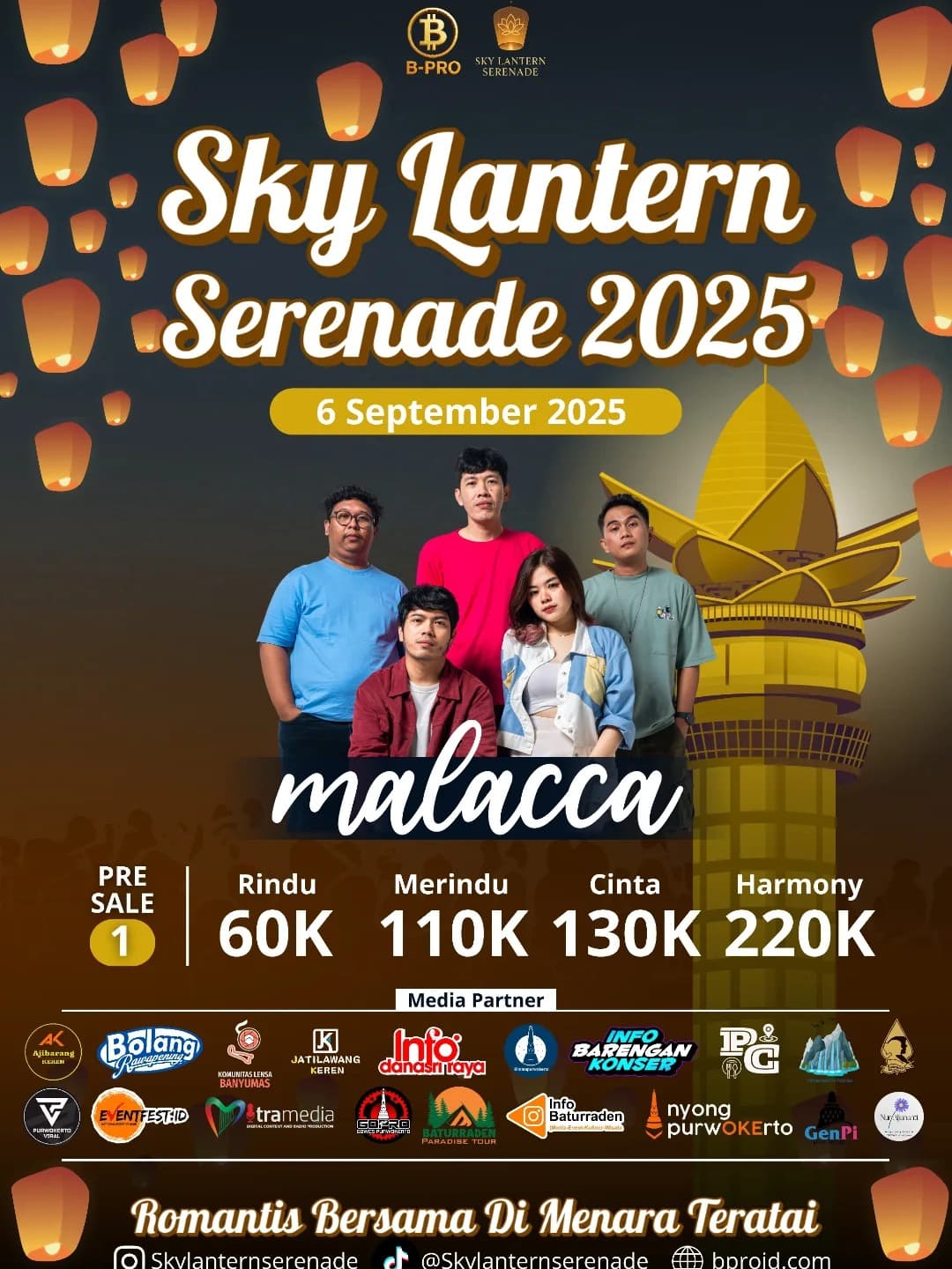 Warga Purwokerto Bersiaplah! Romantis Bersama Malacca Band di Menara Teratai Akhir Pekan ini, Harga Tiket Mulai Rp 70 Ribu