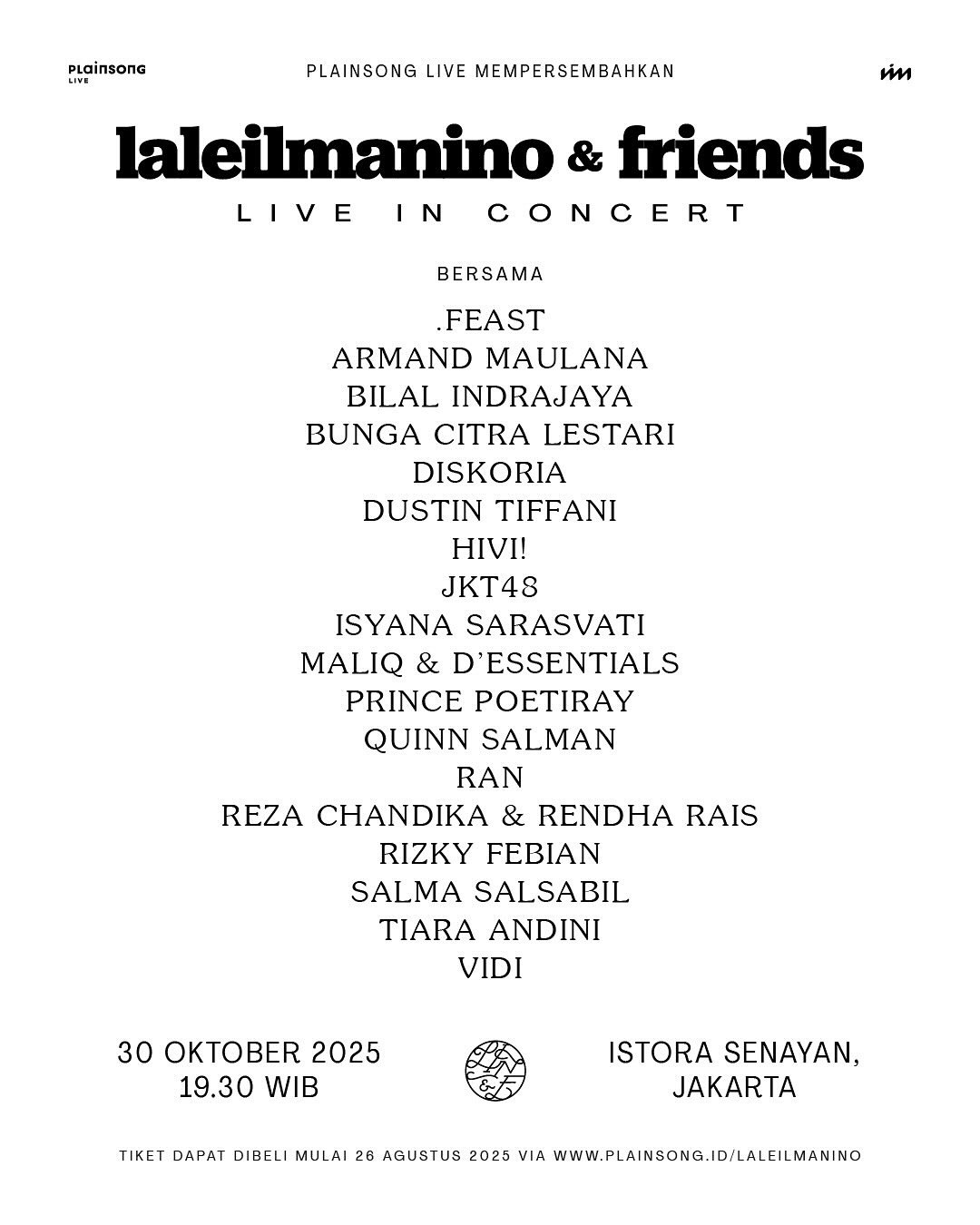 Laleilmanino & Friends Gelar Konser Perdana di Istora Senayan Akhir Oktober 2025 Bersama 20 Musisi, Simak Daftar Penampil dan Harga Tiketnya!