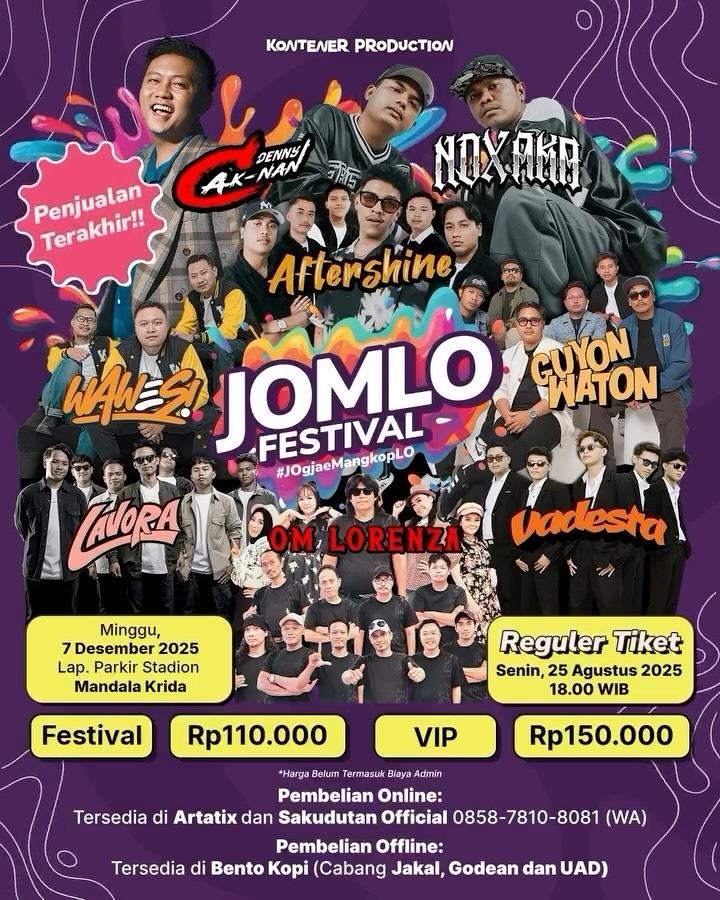 Jomlo Festival 2025 di Stadion Mandala Krida Yogyakarta Pada 7 Desember, Ada Denny Caknan, Guyon Waton, NDX AKA hingga Aftershine