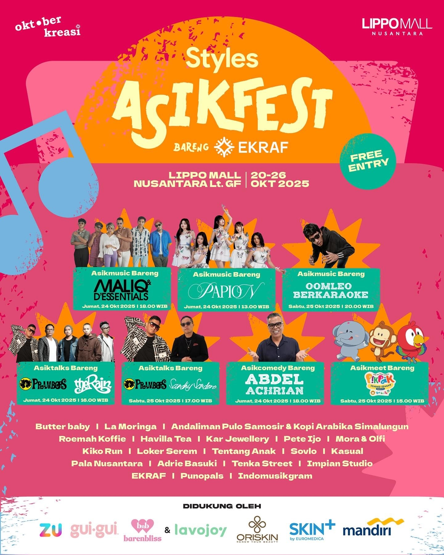 Asikfest 2025 di Lippo Mall Nusantara Akhir Pekan Ini, Hadirkan Konser Gratis Maliq & D’Essentials, The Rain, Sandhy Sandoro hingga Om Leo Berkaraoke
