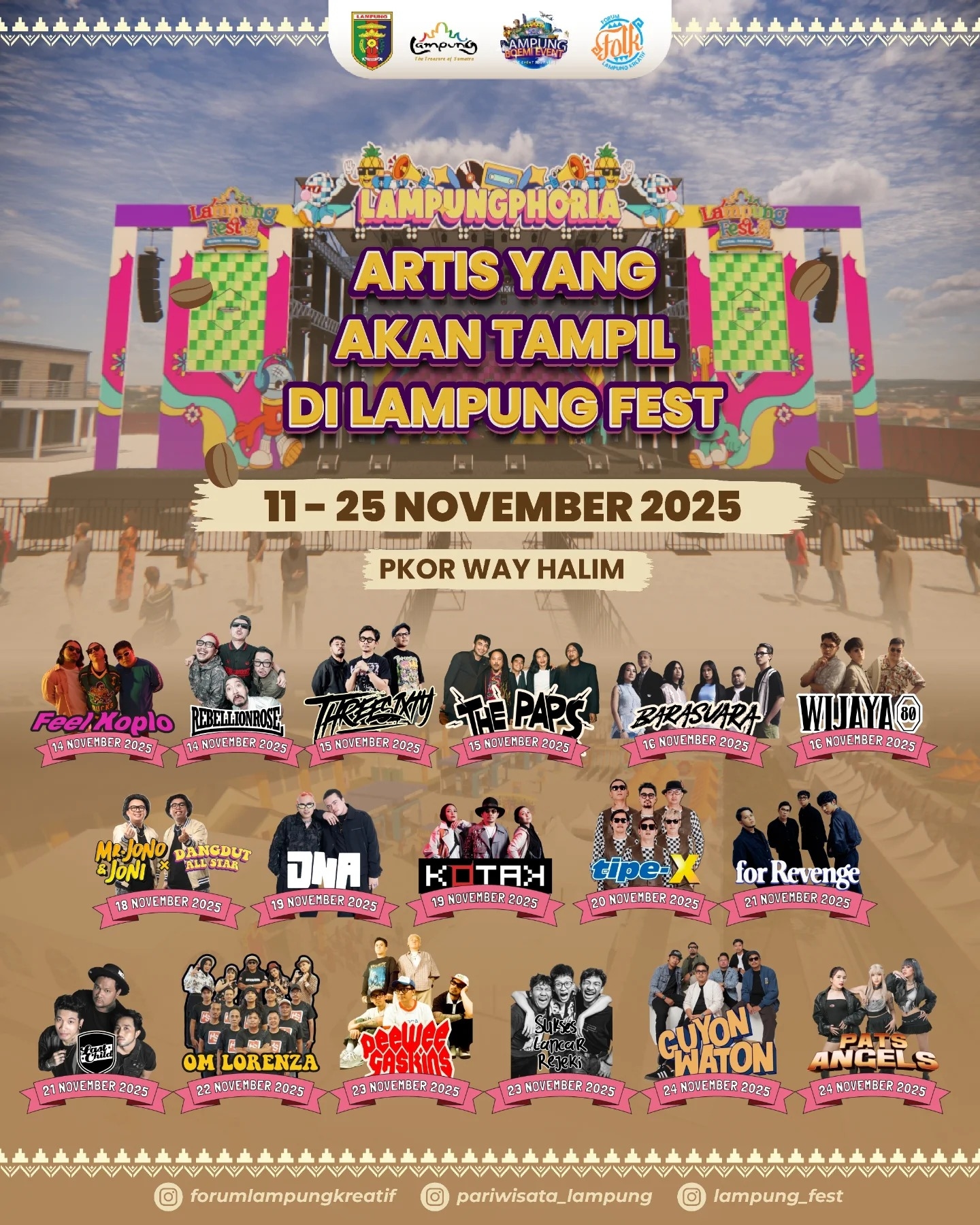 Warga Lampung Jangan Lupa! Malam Ini Ada Konser Barasuara dan Wijaya 80 di PKOR Way Halim, Rangkaian Lampung Fest 2025, Gratis!