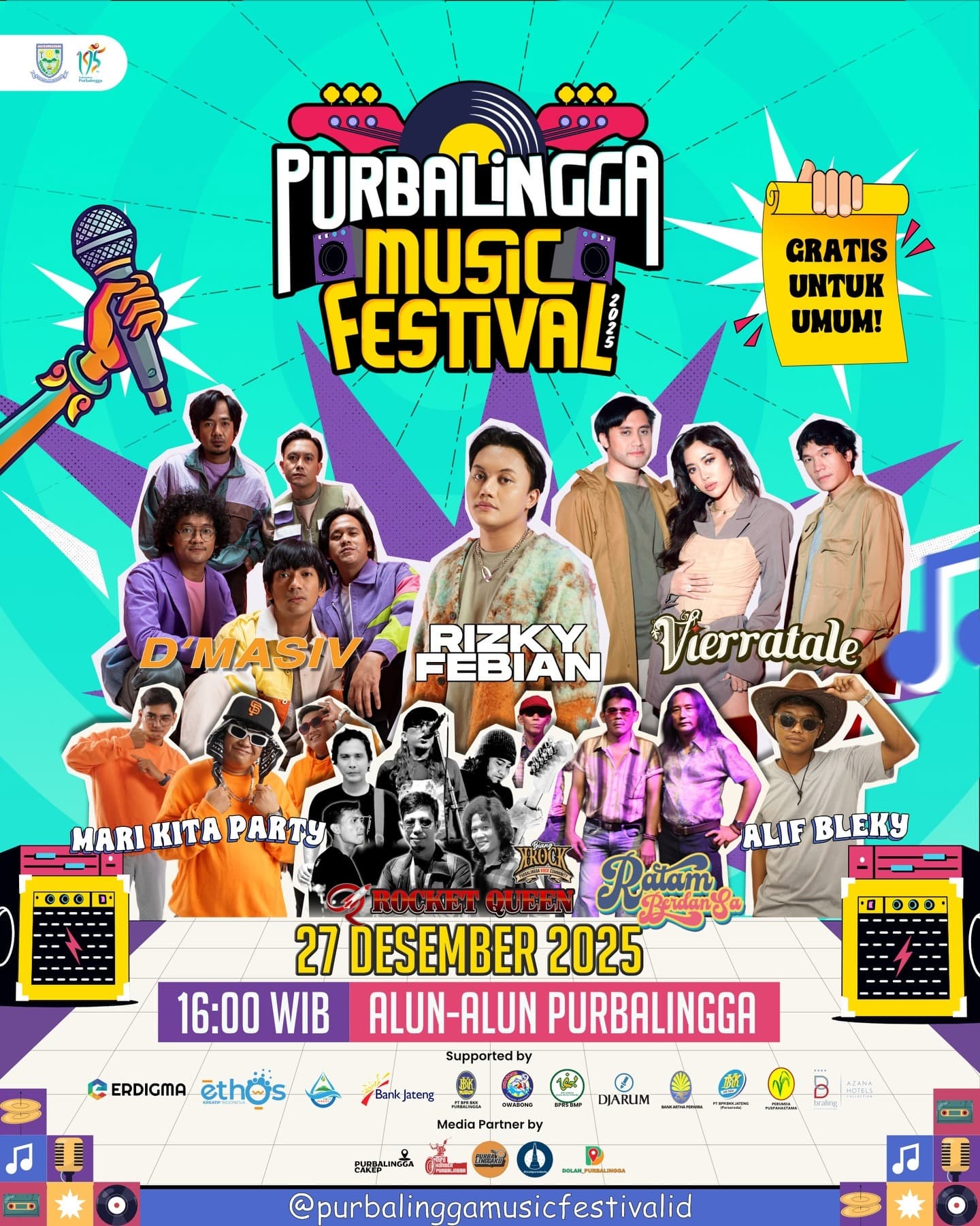 Jangan Lupa! Besok Sore Ada Konser Gratis di Alun-alun Purbalingga, Menampilkan Rizky Febian, D’Masiv, hingga Vierratale